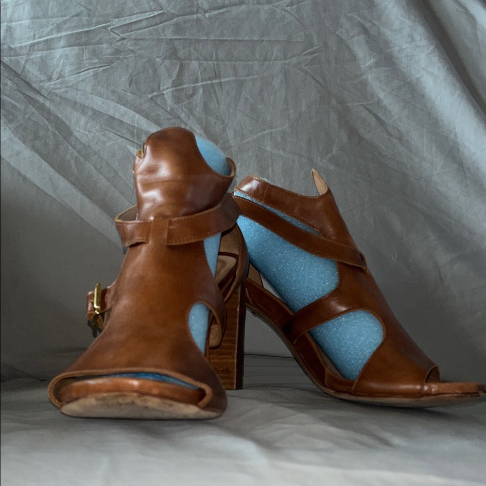 Chaniotakis Brown Leather Strappy Buckle High Heel Sandals Made in Greece EU 40